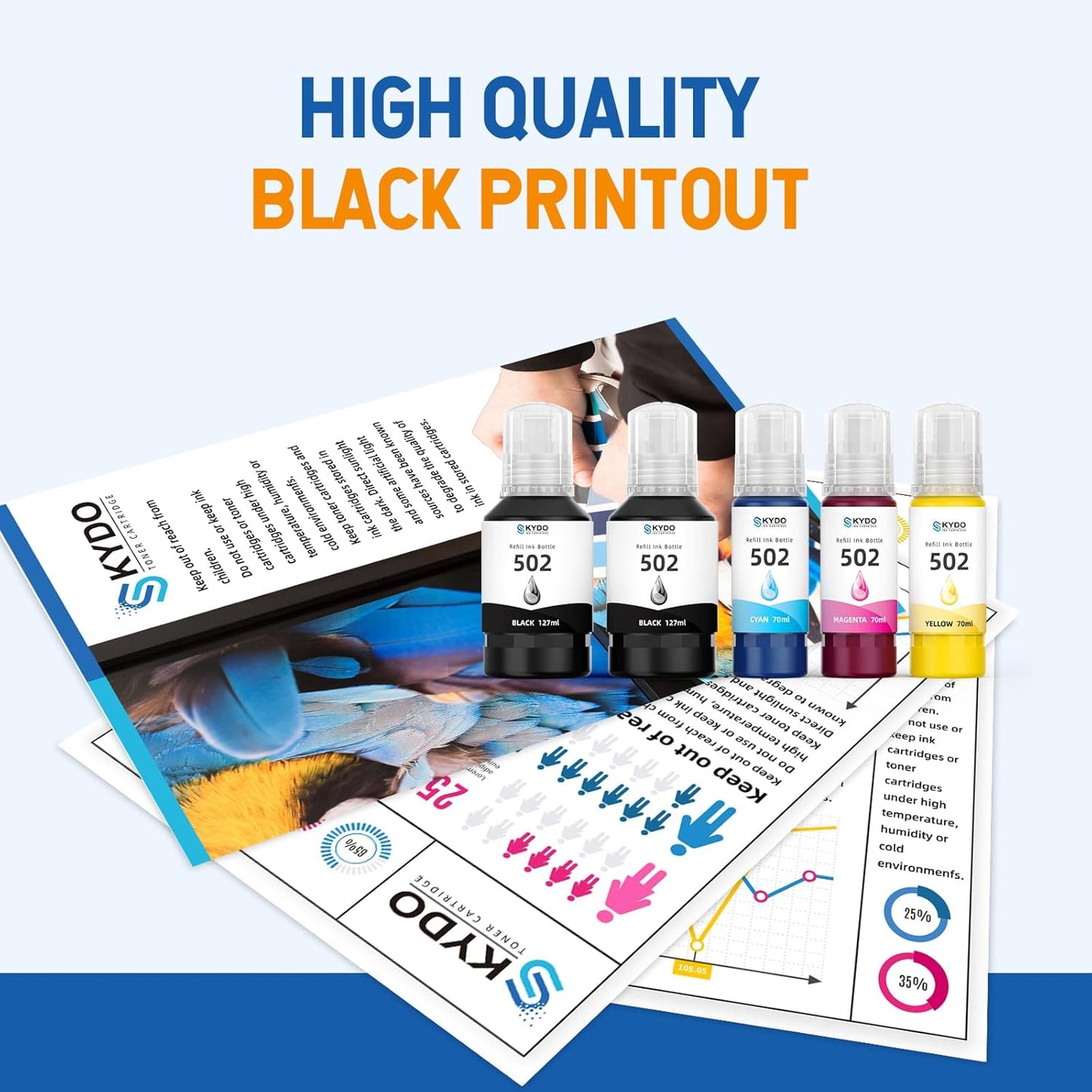 502 T502 Ink Refill Bottles Compatible for ET2760 ET2750 ET-3760 ET-2850 ET-15000 ST-4000 ST-2000 ET-3710 ET-3850 ET-3750 ET-4850 ET4750 ET2700 ST3000 ET3700 Printer(5 Pack)