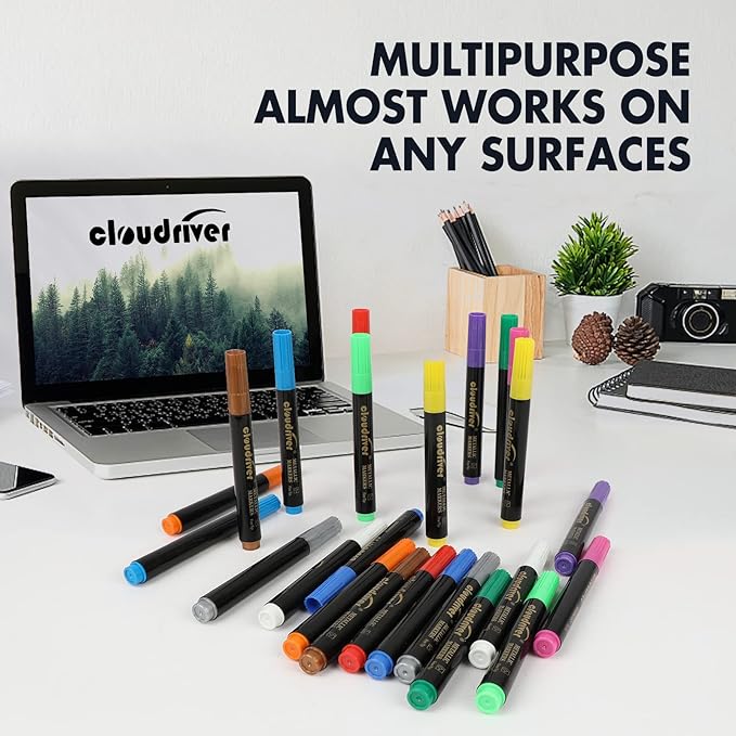 cloudriver Metallic Marker Pens, 48 Count, 12 Assorted Colors, Fine and Chisel Tip, Metallic Marker Pens For Black Paper, Art Rock Painting, Easter Egg, Card Making, Scrapbook Crafts