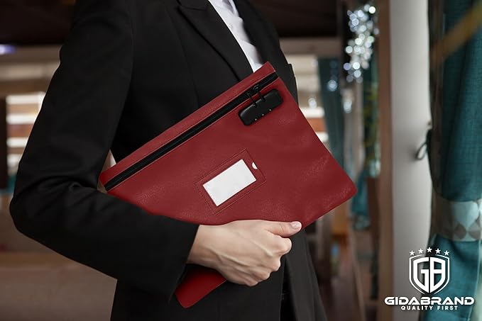 Notary Bag with Lock | 14x11 inch | Burgundy | Zipper Notary Supplies Bag | Locking Notary Bag for Notary Kit, Stamp, Embosser, Ink Pad, and Valuables | Locking Document Bag | Journal Carrying Case