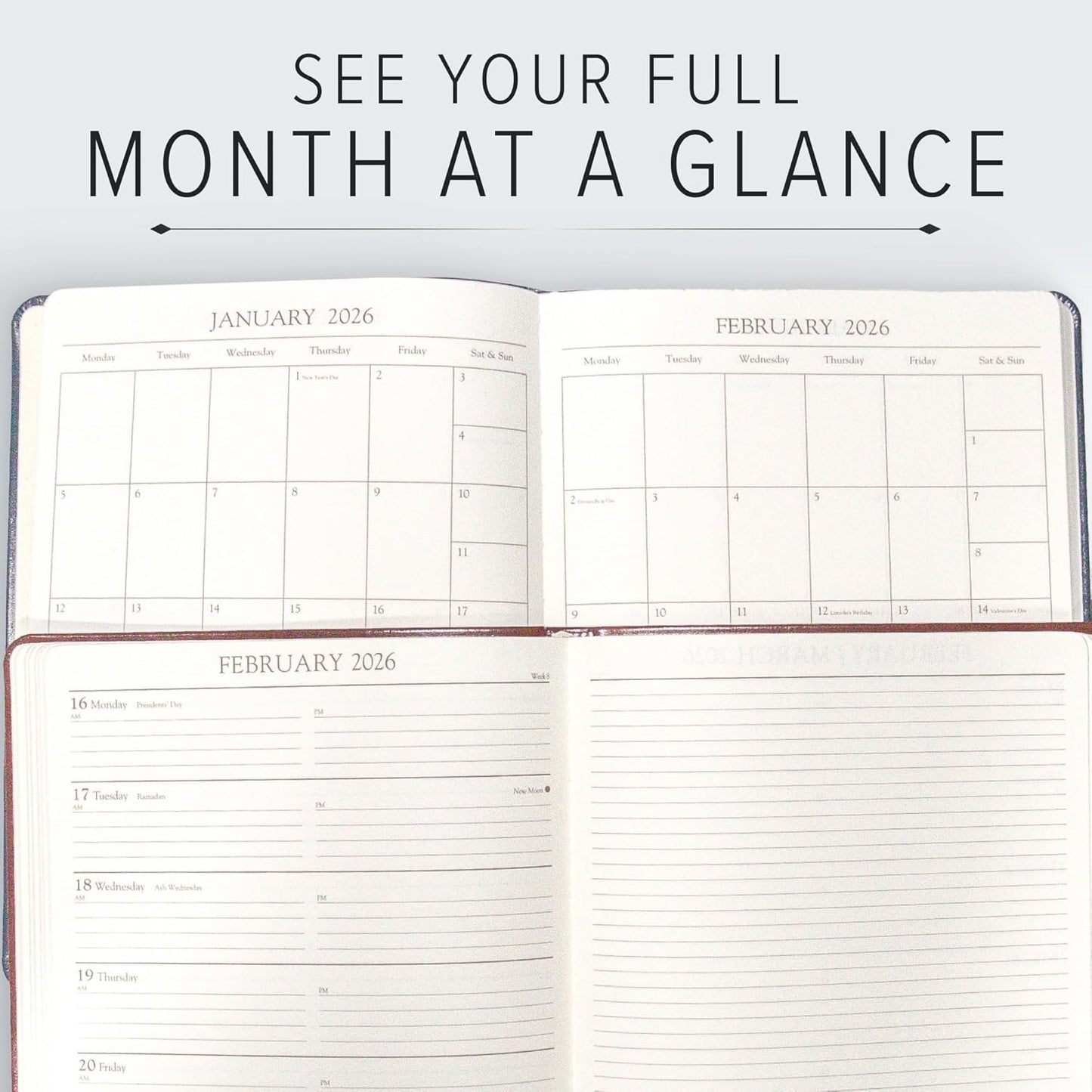 Gallery Leather Academic Planner 2025-2026, Teacher and Student Weekly Monthly Planner, Elegantly Bound Calendar with Gold-Gilded Page Edges, 18 Months - Floral Latte - 9x7"