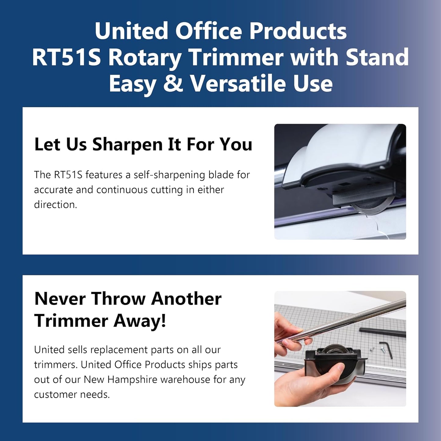 United Office Products RT51S Commercial Rotary Paper Trimmer with Stand and Fabric Catch Tray, Sturdy Metal Base, 51" Cut Length, 10 Sheet Capacity, Paper Cutter for Offices, Schools and Crafts