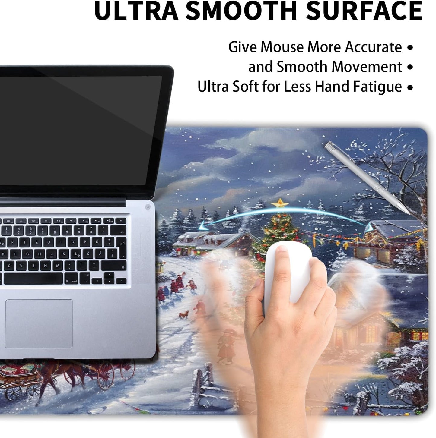 Christmas Gaming Mouse Pad XL Xmas Tree Deer Snowflake Extended Winter Holiday Large Mat Mousepad Desk Pad Non-Slip Rubber Base Stitched Edge Long Keyboard Pad for Computer,31.5×11.8 Inch