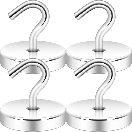 Neosmuk Magnetic Hooks, Heavy Duty 170lb+ Strong Magnets for Cruise Cabins, Ship Essentials, Large Metal Hooks for Hanging on Fridge(Silver,Pack of 4)