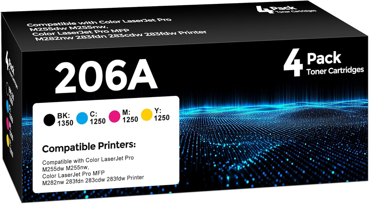 206A Toner Cartridge 4Pack Compatible with HP 206A 206X Toner Set for HP Color Laserjet Pro M255dw M255nw MFP M283fdw M283cdw M282nw M283fdn Ink（Black/Cyan/Yellow/Magenta