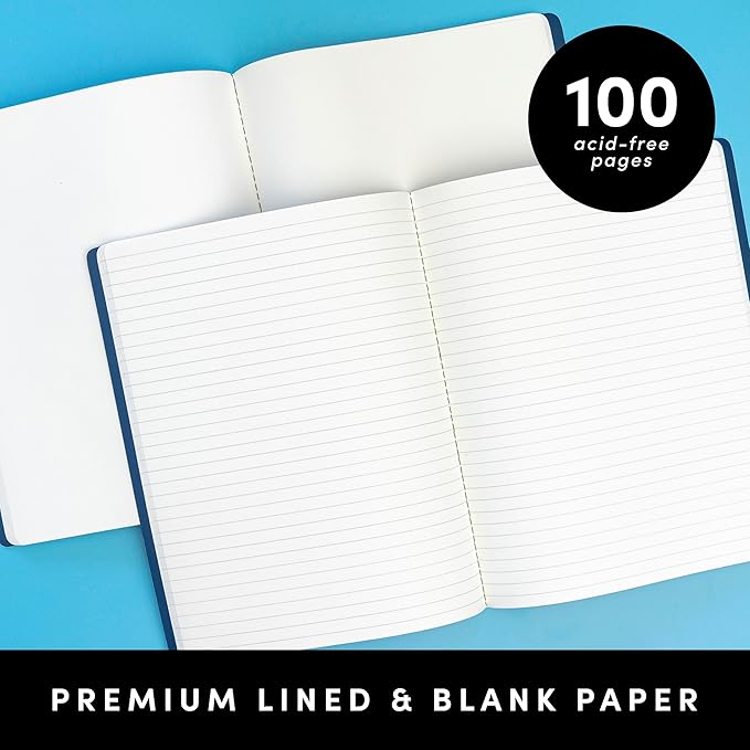 PAPERAGE Soft Cover Blank Journal Notebook, 2 Pack, (Black), 100 Pages, Large 7.5 inches x 9.5 inches, Ideal for Sketch Book, Note Taking & Travel Journal