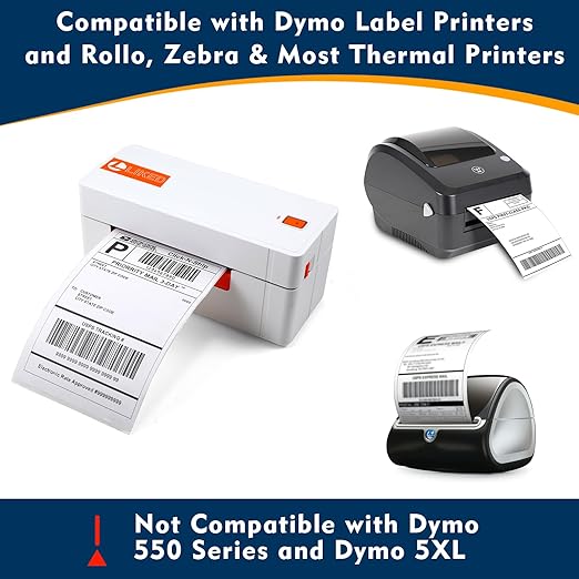 L LIKED 220 PCS 4"x 6" Direct Thermal Labels White Perforated Shipping Label, Compatible with DYMO 4XL 1744907,Zebra, Rollo, Jadens, Nelko, 220 Labels per Roll, 1 Roll