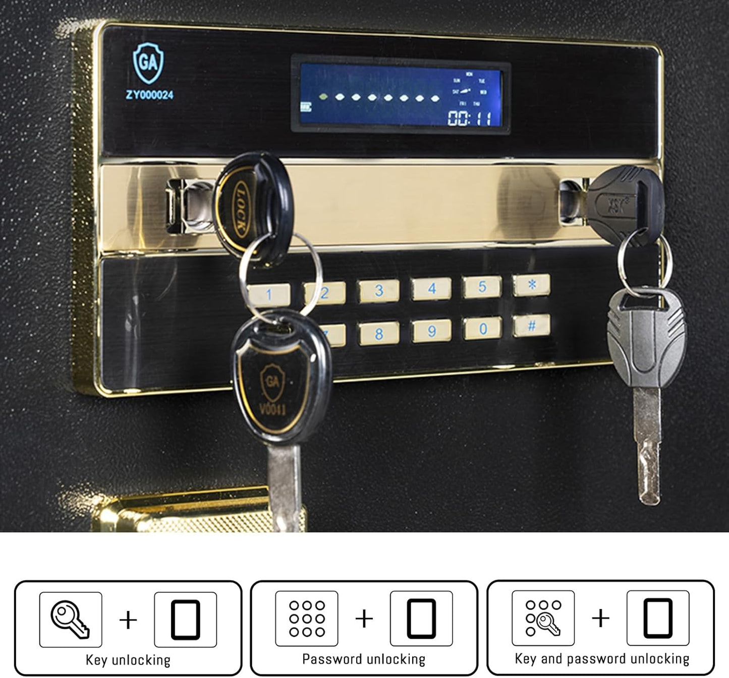 MLJ Large Security Safe - 8.1 Cu. Ft. Waterproof & Fireproof Home Safe with 2 Removable Shelves and Inner Cabinets for Storing Money, Medicines, Jewellery and Other Valuables (Keypad Lock)