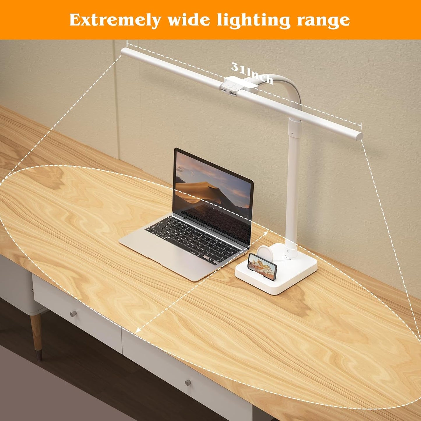 Led Desk Lamp for Home Office,24W Bright Eye-Caring Desk Light with Base,5 Brightness and 5 temperatures Dimmable Workbench Task Light, Adjustable Gooseneck Table Lamp for Monitor(White)