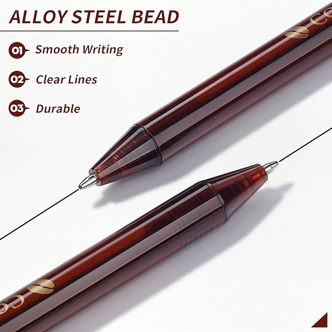 Pens Bulk, Coffee 60Pack Ballpoint Pens for Smooth Writing No Smear, Black Ink Medium Point 1.0mm, Retractable Click Ball Point Pens, School Office Supplies (Black ink)