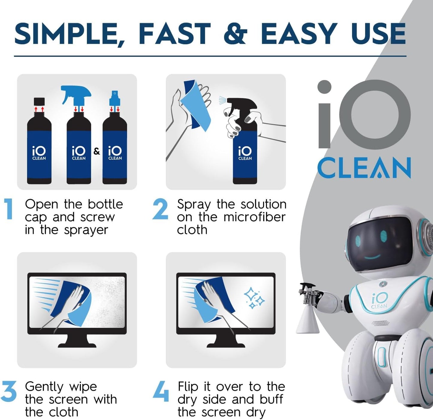 Screen Cleaner Spray (16oz+16oz) – Best Large Cleaning Kit for LCD LED OLED TV, Smartphone, iPad, Laptop, Touchscreen, Computer Monitor, Other Electronic Devices – 2 Microfiber Cloths and 4 Nozzles