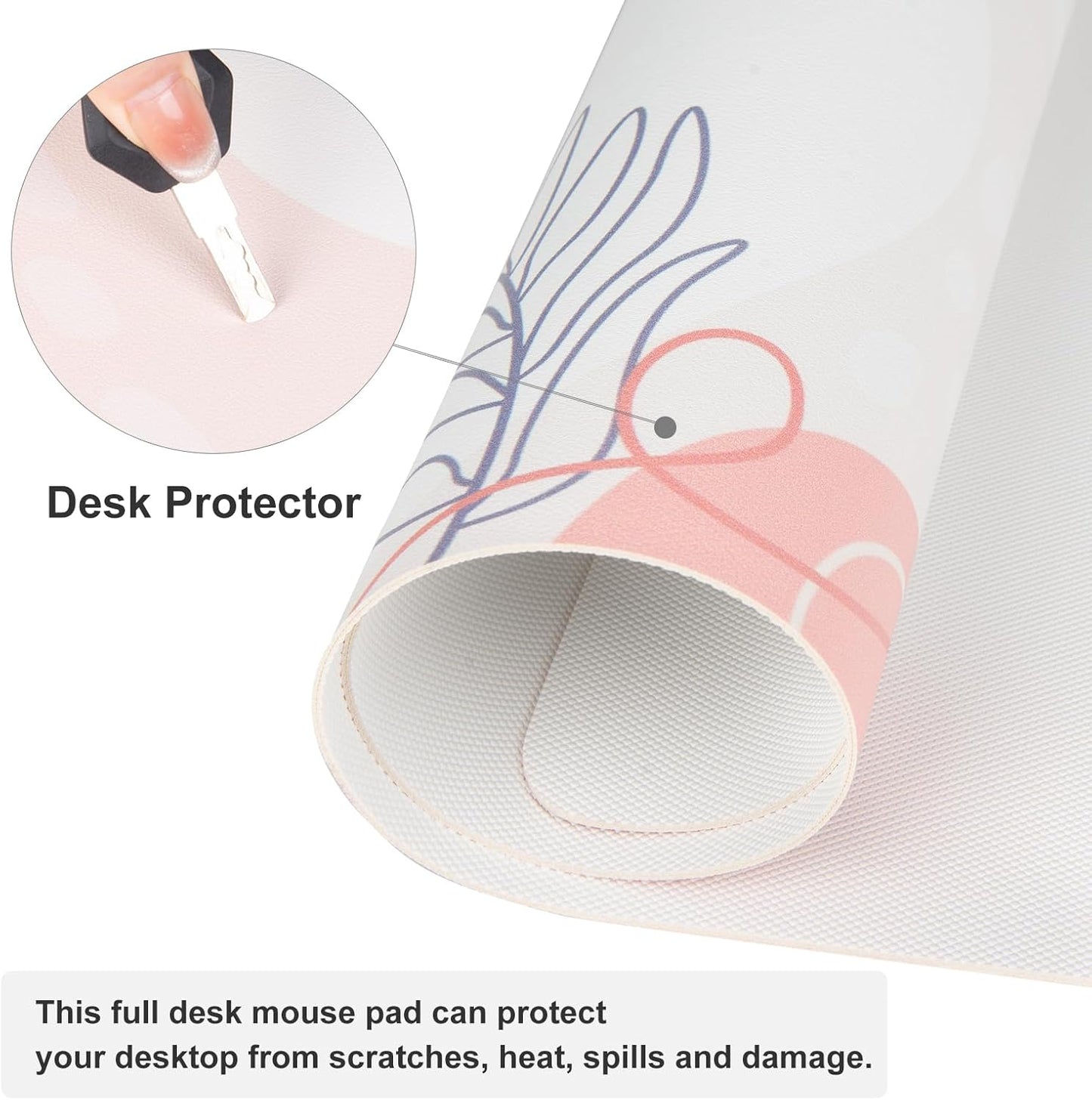QIYI Large Mouse Pad, Cute Desk Mat for Desktop, Women Girls Minimalist Pink Office Desk Accessories, PU Leather Waterproof Gaming Mousepad, Tropical Leaves Desk Pad Computer Mat, 31.5" x 11.8"