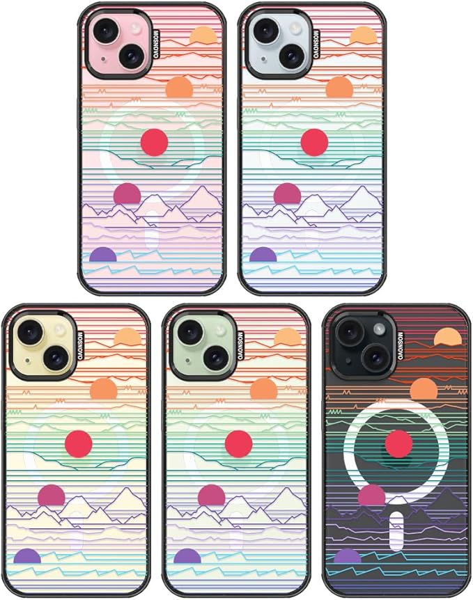 MOSNOVO Magnetic Case for iPhone 15, 10ft Military-Grade Protection, Compatible with Magsafe, Shockproof Phone Case for iPhone 15 - Sunrise and Sunset - Clear Black