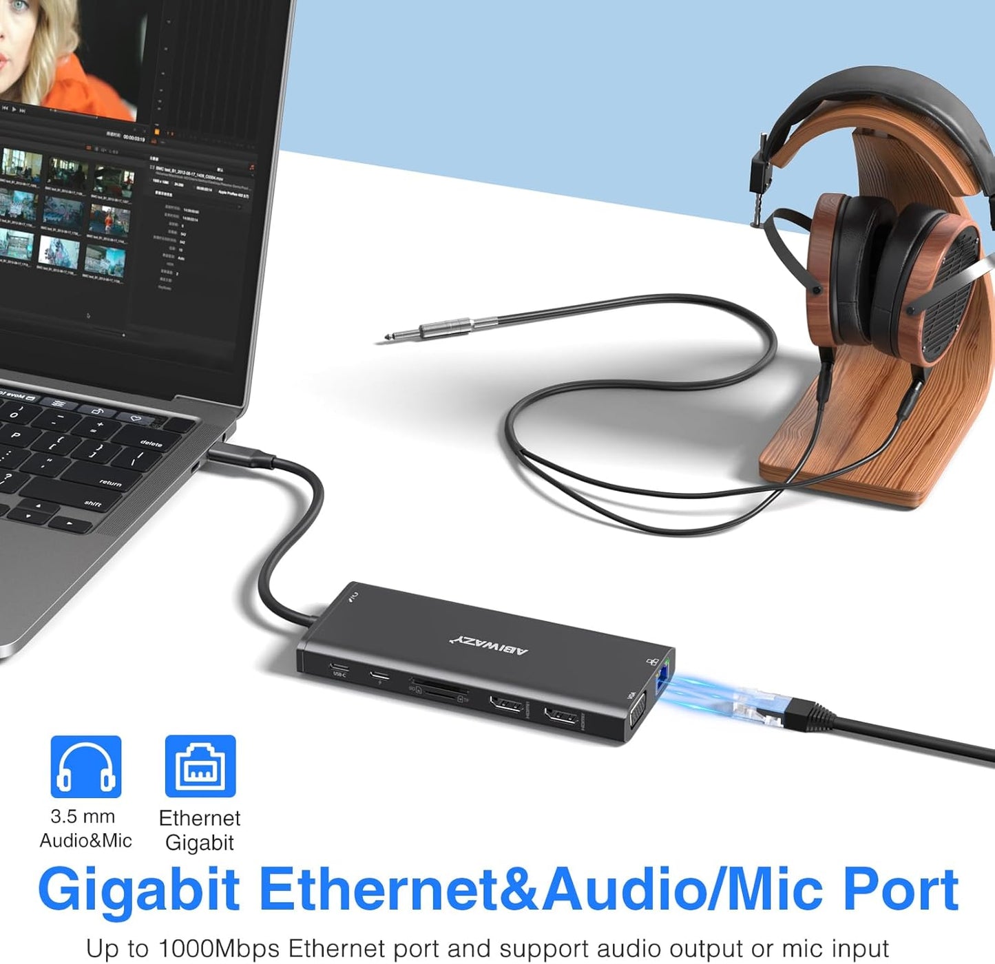 USB C Docking Station Dual Monitor for Dell/HP/Lenovo/Surface Laptop, 14 in 1 Triple Display Hub Multiple Adapter, Dongle with 2 HDMI 4K VGA 5 Port 100W PD Charger Ethernet SD/TF Audio(Black)