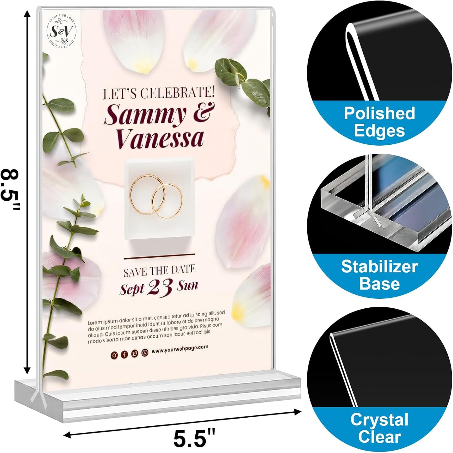 Acrylic Sign Holder 5.5 x 8.5, 10 Pack Double-Sided Stand up Table Top Clear Sign Holders, T Shape Plastic Acrylic Picture Frame Menu Flyer Paper Holder Display Stands for Office Store Wedding Party