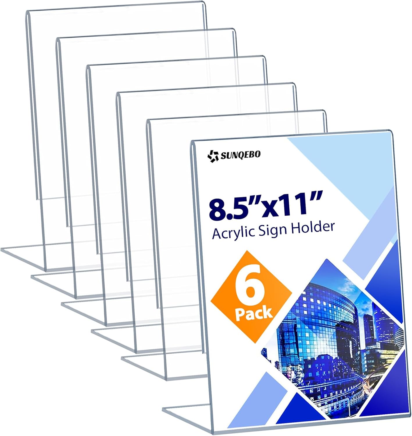 6 Pack Acrylic Sign Holder 8.5 x 11, Clear Desktop Menu Display Stand Slant Back Sign Holder, Plastic Flyer Stand for Displaying Posters Picture Flyers Menu(L Shape 8.5 x 11)
