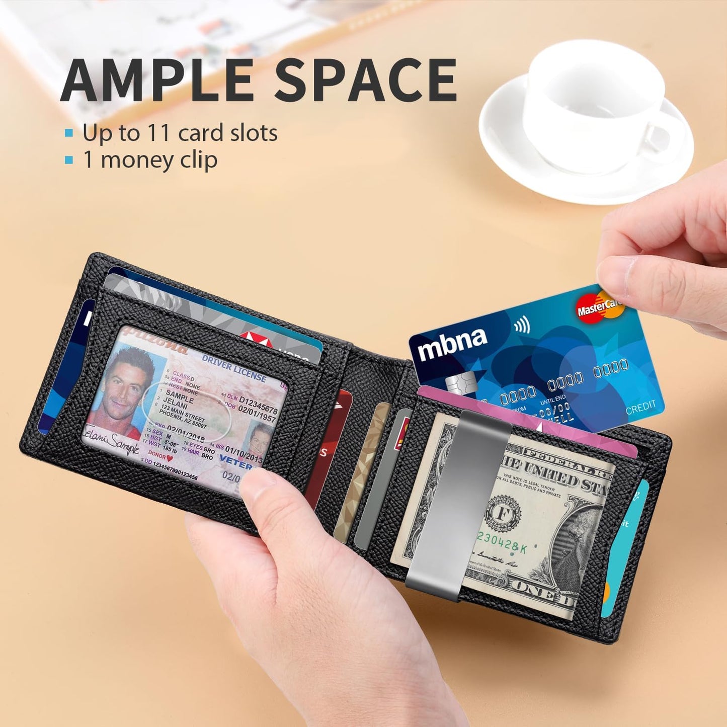 RUNBOX Slim Wallets for Men - Leather Money Clip Mens Wallet - RFID Blocking Front Pocket Bifold Wallet - Thin Credit Card Holder with Gift Box