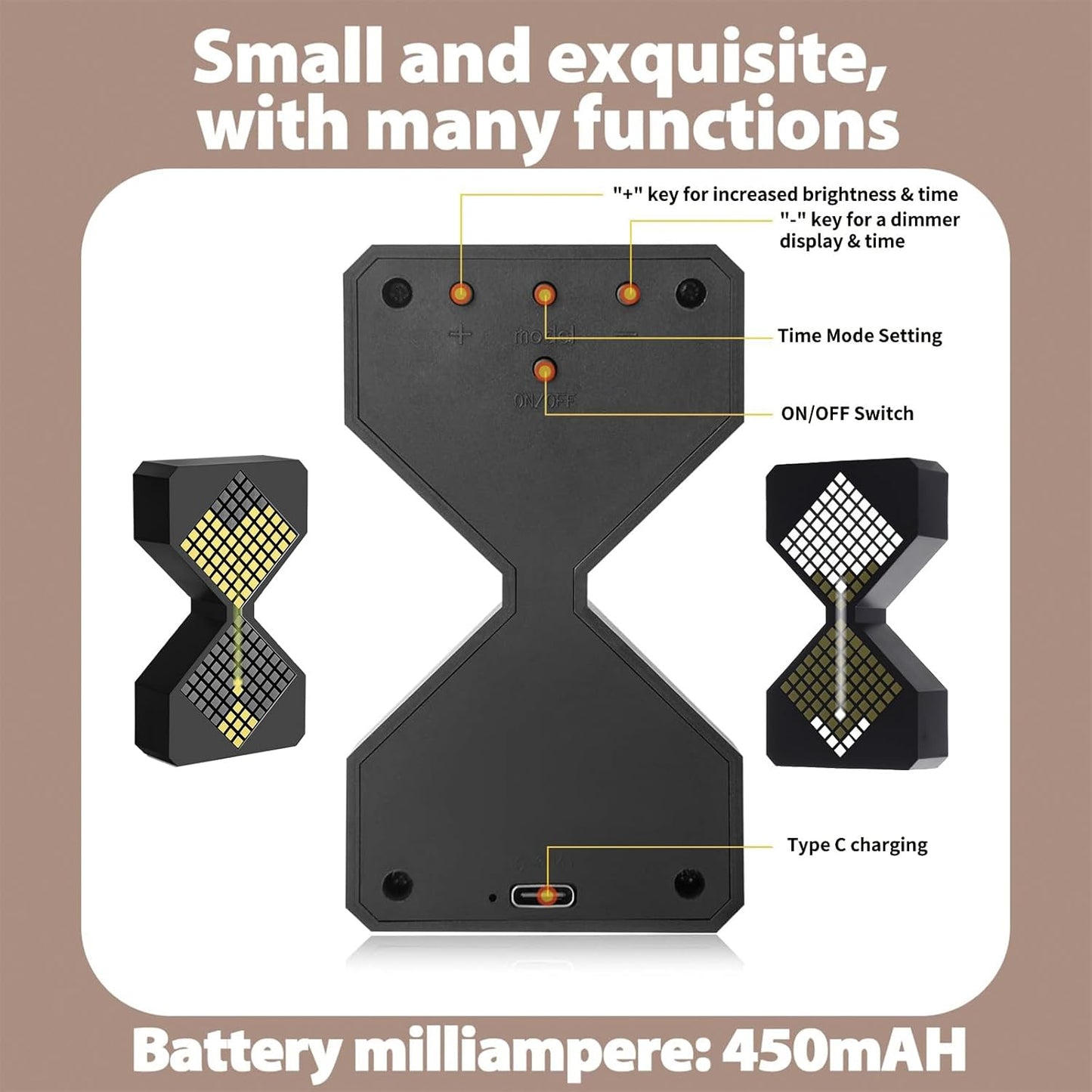 LED Digital Electronic Hourglass Gravity Induction Timer, 1 to 30 Minutes Free Adjustment,DIY Digital Timer, Suitable for Kitchen, Room, Classroom, Office (Yellow)