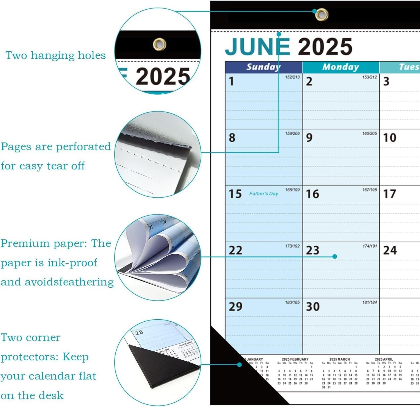 Lateefah Desk Calendar, Large 22'' x 17'' Desk Calendar 2025-2026, 18 Month Desktop Calendar for Organizing