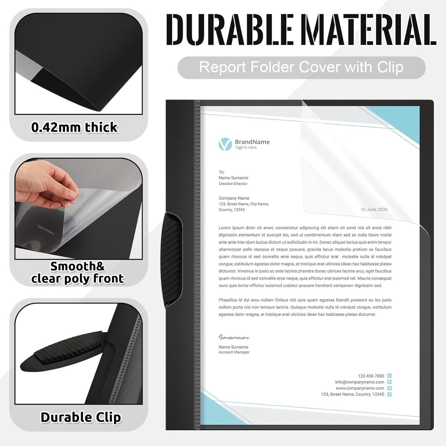 Teling 24 Pcs Clear Report Covers with Sliding Bar and Clip Presentation Folders Resume Folders for Classroom Business Files Document School Office, 9.4 x 11.8 Inches(Black)