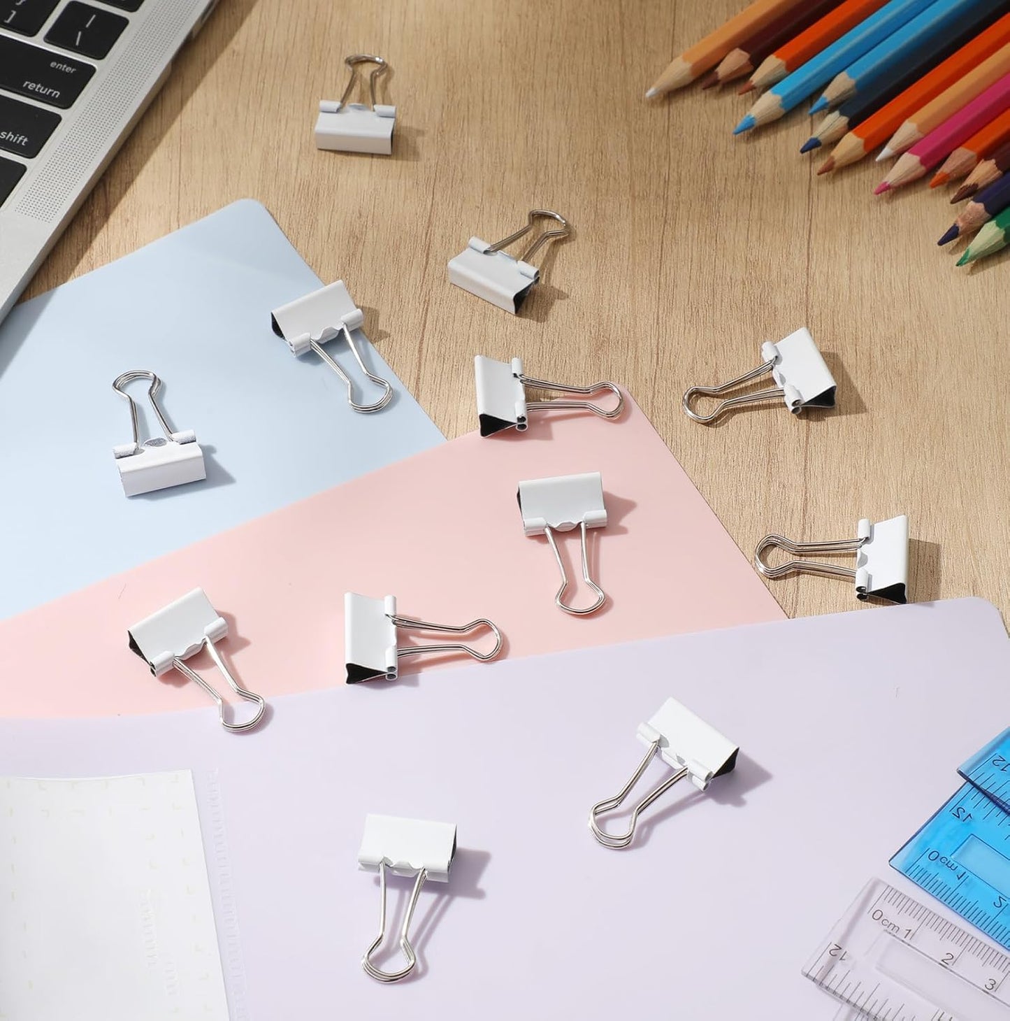 Jetec 100 Pack 0.6in/15mm White Metal Binder Clips Bulk Medium Reusable Fold Back Binder Clips Paper Clamps Spring Steel Sturdy for Home School Office Supplies