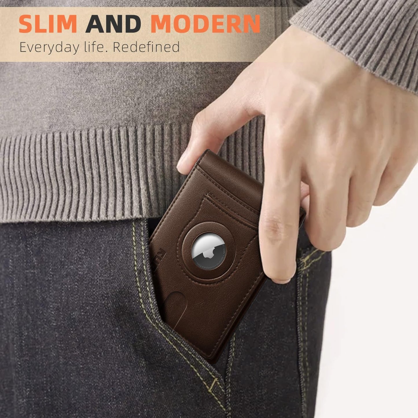 RUNBOX AirTag-Wallet-Mens-Slim-RFID Blocking Wallets Leather with Bill Compartment Air Tag Bifold Card Holder Wallet Gifts for Men Dad