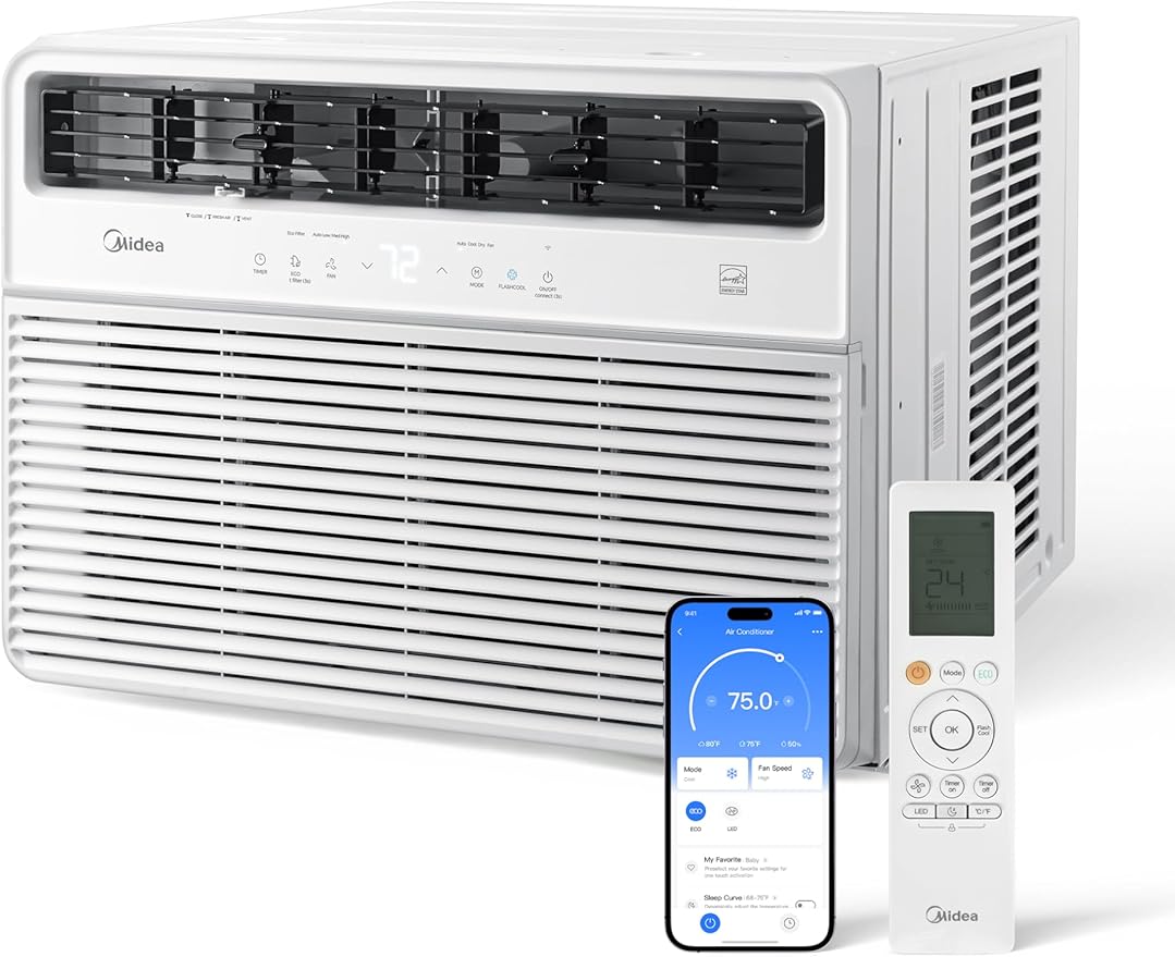 Midea 24,000 BTU Smart Inverter Window Air Conditioner with APP, Alexa Control, 230V AC Unit Cools up to 15,00 Sq. Ft, Quiet Operation, Energy Saving, Remote & Easy Installation Kit, White