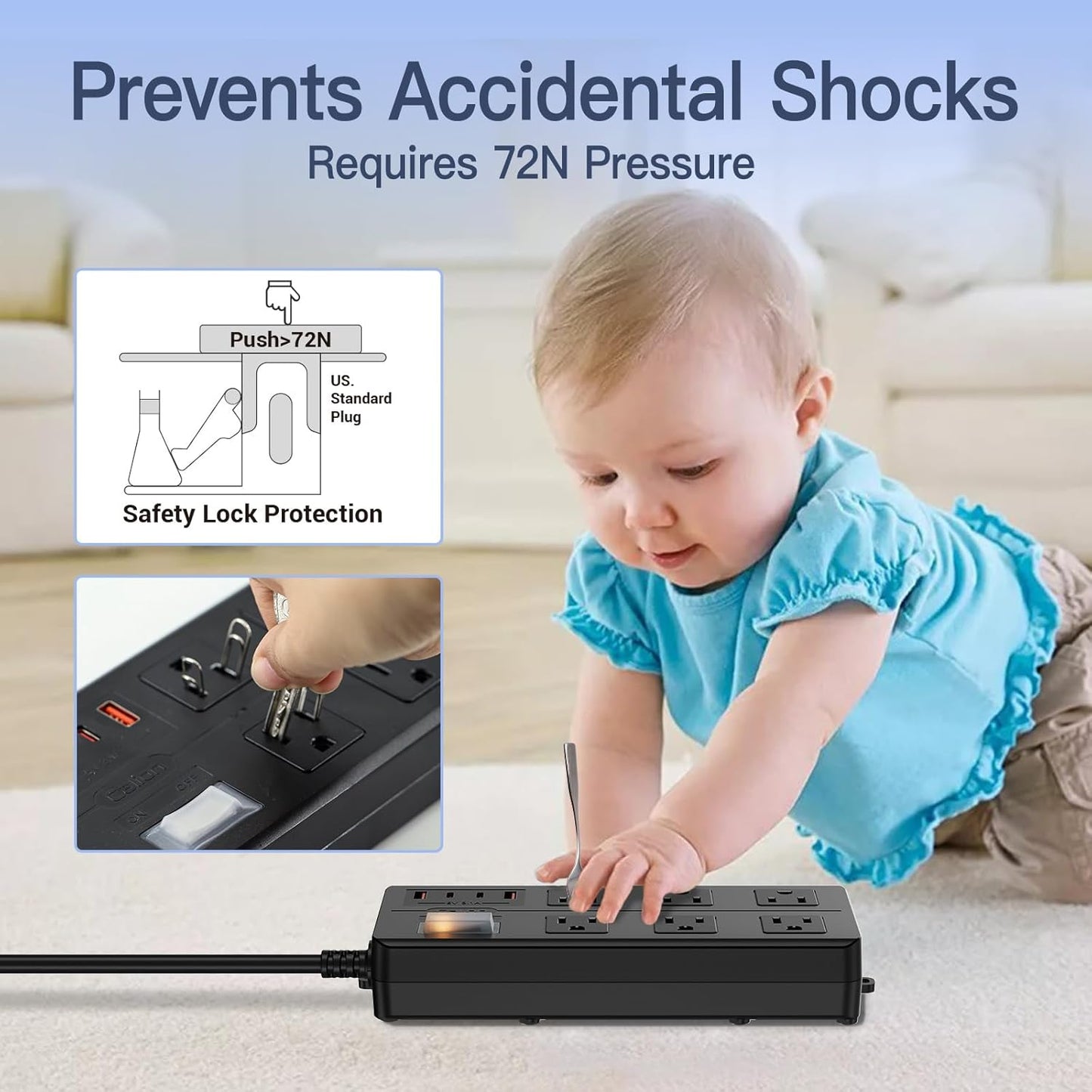 Outdoor Power Strip Weatherproof,Waterproof Surge Protector with 8 Wide Outlet with 2 USB-A and 2 USB-C, 10FT Extension Cord,1875W Overload Protection,Outlet Extender for Patio,Outdoor Decorations