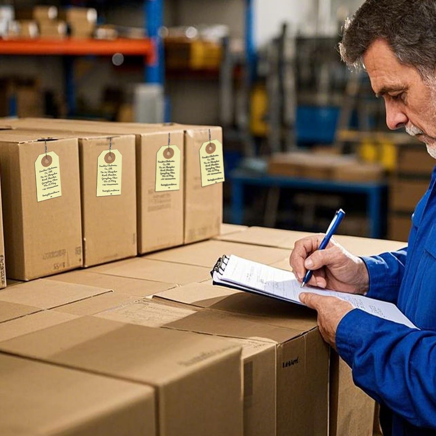 SallyFashion 100 Pack Pricing Tags with String, Blank Labeling Tag with Reinforced Hole and Metal Wire, Manila Hang Tabs for Luggage Clothing Sale Supplies Equipment Parts, Gift Tags(2 3/4" x 1 3/8")