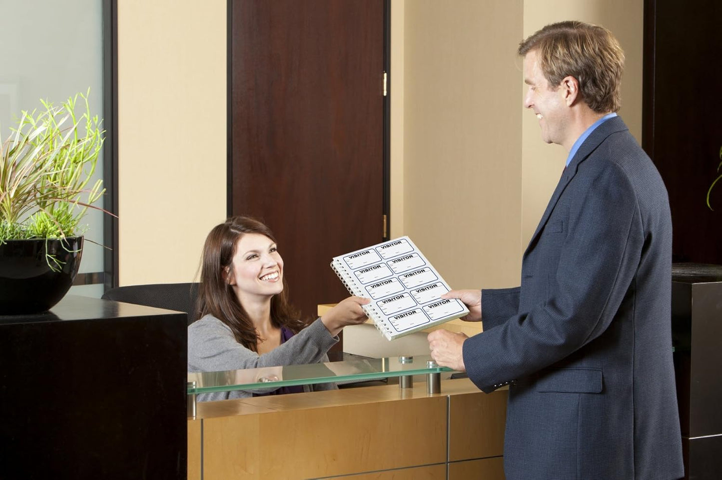 The Spoiled Office Custom Printed Visitor Sign in Book for School with 3" X 2" Peel Off Destination Carbonless Sheet with 500 Badges - Spiral Bound Log Book Made in USA - Non-Expiring, Black with Logo