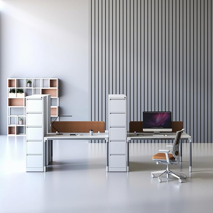 5 Drawer File Cabinet with Lock, Vertical Filing Cabinets for Home Office, Locking File Cabinet Hanging Files for A4/ Legal/Letter, Require Assembly, White