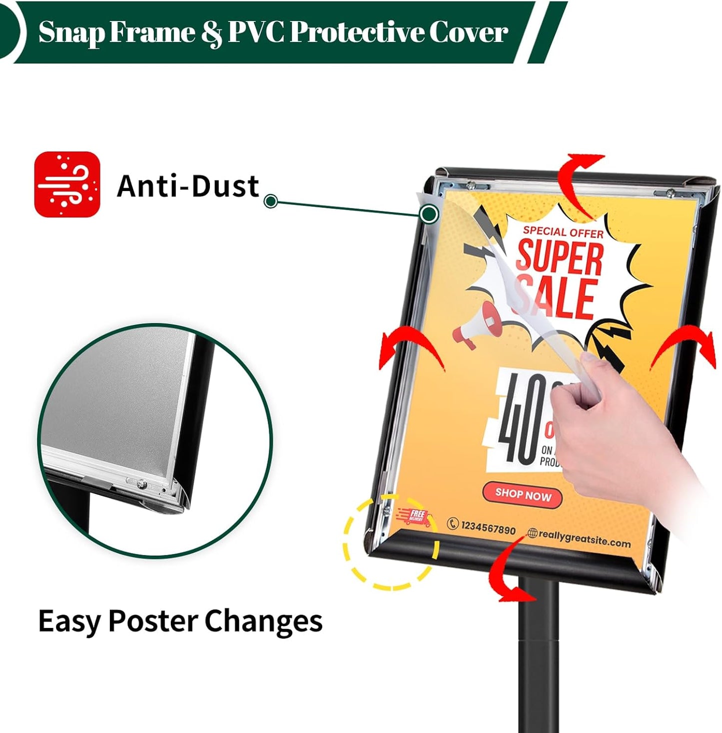 Heavy Duty Pedestal Sign Holder for Display, 8.5 x 11 inches Adjustable Floor Standing Sign Holder with Weighted Base , Vertical and Horizontal View Sign Stand for Indoor/Outdoor Advertising，Black