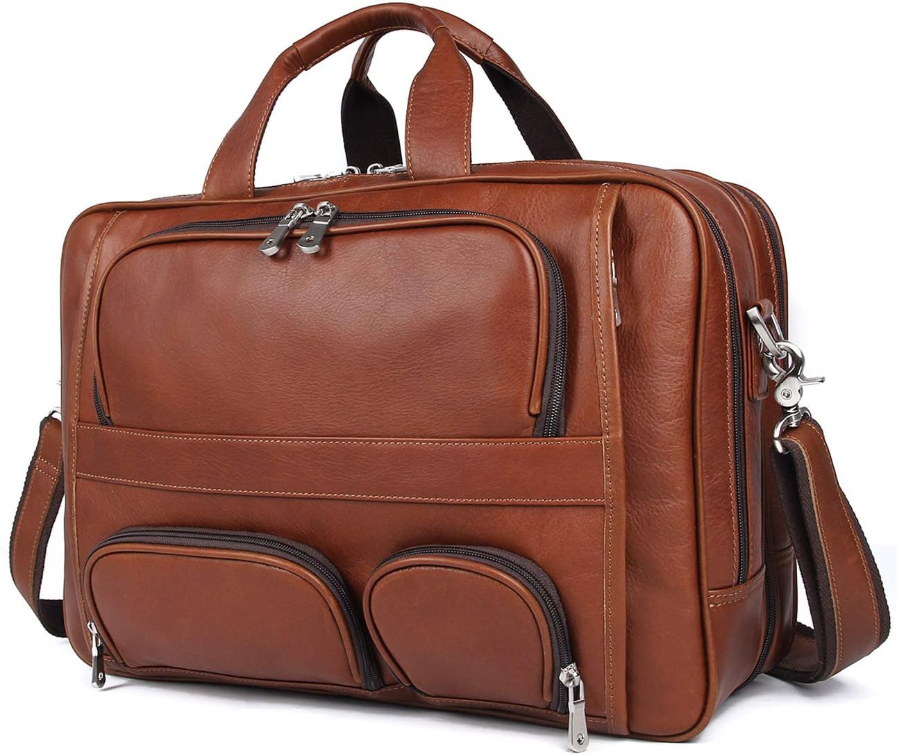 Augus Business Travel Briefcase Genuine Leather Duffel Bags for Men Laptop Bag fits 15.6 inches Laptop