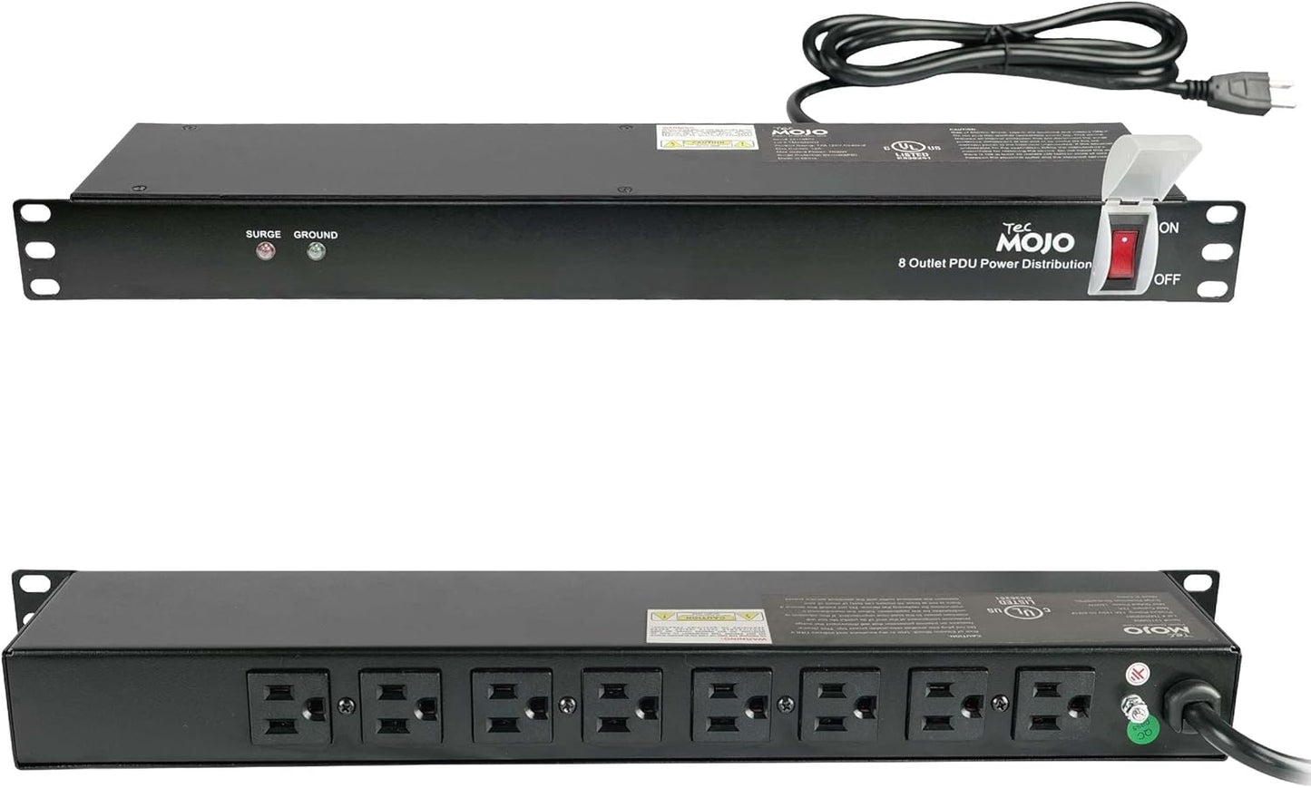 Tecmojo 1U Rack-Mount Horizontal 8-Outlet Power Strip UL Listed PDU with Surge Protection 6ft Cord Power Distribution for IT and Network Server Racks