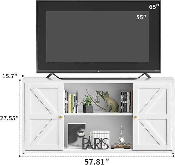 Metal Storage Cabinet with 2 Barn Doors,Farmhouse Sideboard Buffet Cabinet,Pantry Storage Cabinets with Drawers and Shelves, Coffee Bar for Kitchen, Dining Room,Living Room,White TV Stand