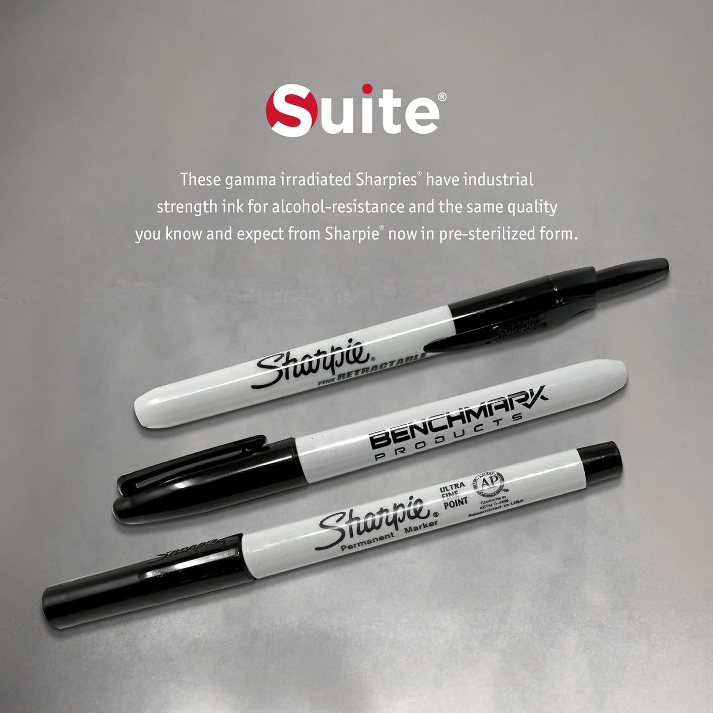 Suite Benchmark Products Permanent Markers, Black, Sterile and Irradiated, 10 Markers/Pack (Retractable)