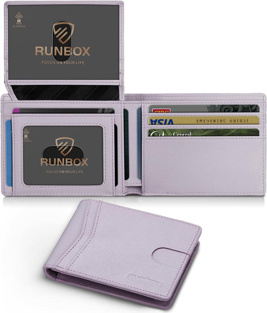 RUNBOX Wallet for Men Slim Rfid Leather 2 ID Window With Gift Box