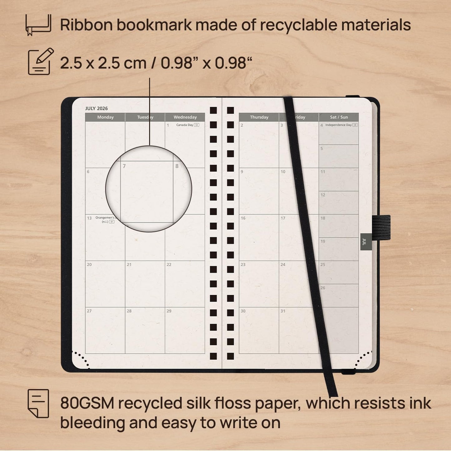 POPRUN 2026 Recycled Weekly Planner 12 Months Pocket Size (3.5'' x 6.5'') - Spiral Calendar Weekly and Monthly for Purse, with Italian Regenrated Leather, Pen Holder - Desert Brown