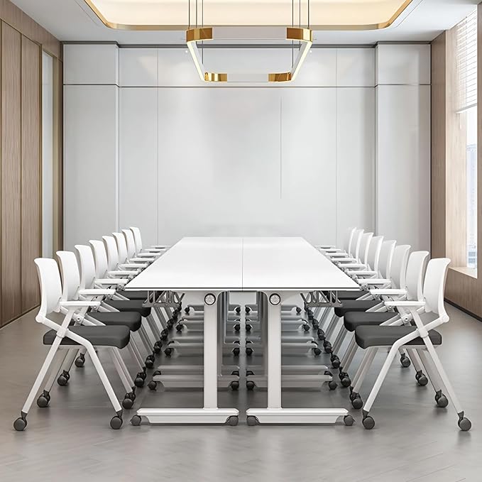 10Pack Conference Room Table, Folding Conference Table for Office Classroom, Mobile Training Tables with Casters Silent Wheels, Large Rectangular Convertible Modular Seminar Tables (10Pack L55.1in)