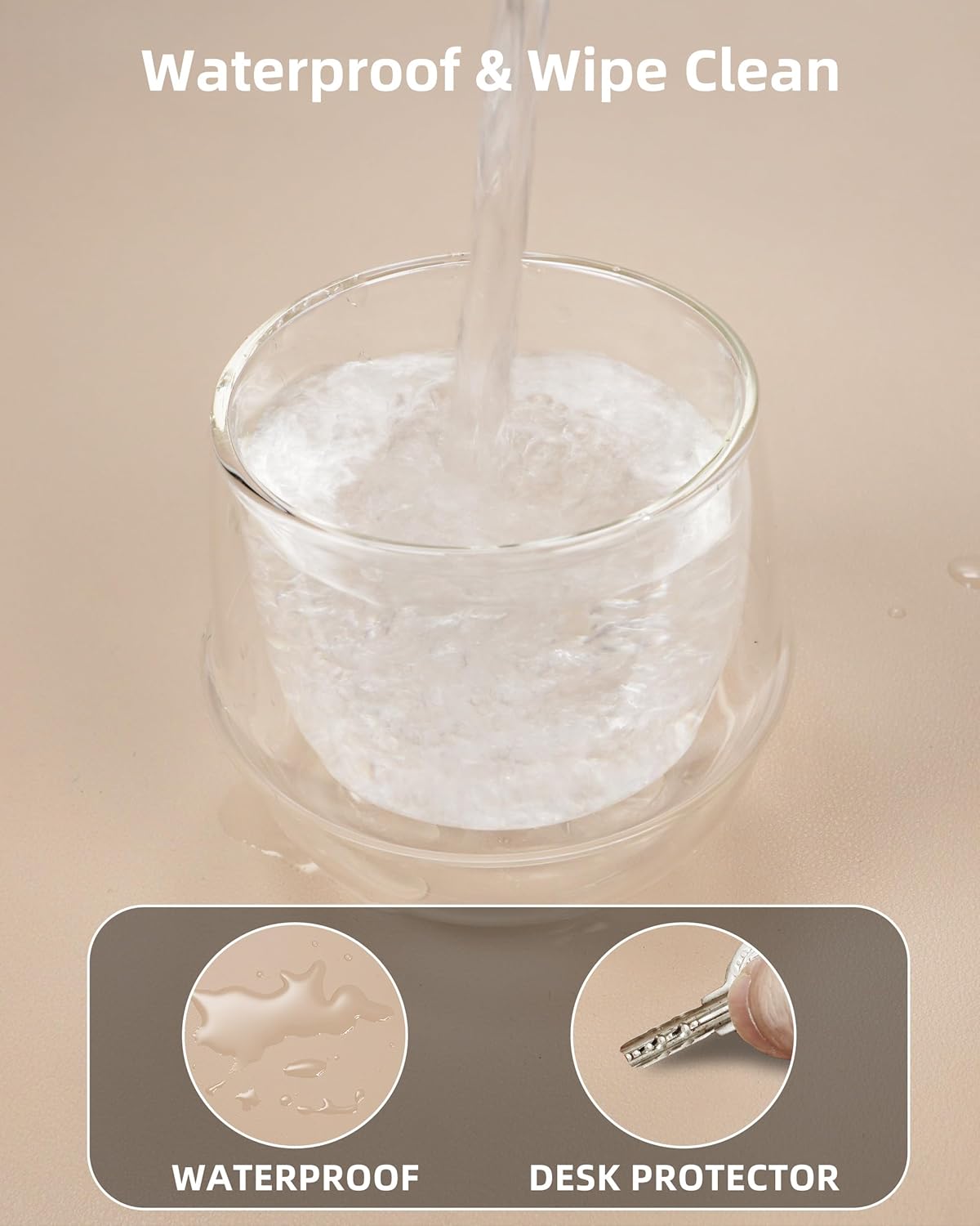 Desk Pad Mat 23.6"x13.7" - Waterproof Mouse Pad & Desk Protector, Non-Slip PU Leather for Gaming Keyboard/Mouse, Stitched Edge XL Office Desk Pad with Ergonomic Support(Beige)