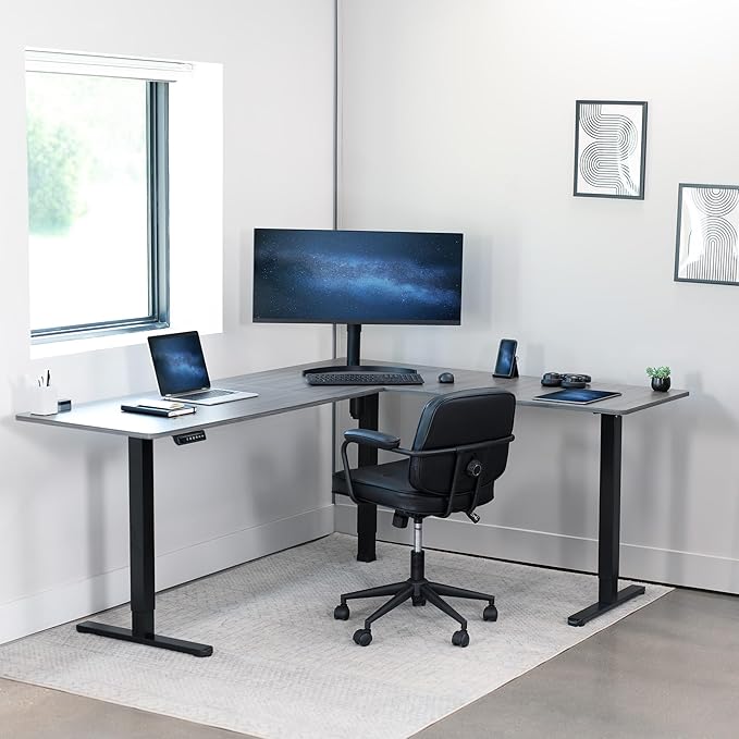 VIVO Electric Corner L-Shaped 75 x 63 in Standing Desk, Memory Height Adjustment, Dark Gray Top Black Frame, DESK-E3CTG-75