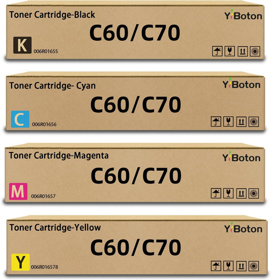 High Yield C60 C70 Toner Cartridge 006R01655 006R01656 006R01657 006R01658 Toner Cartridge Compatible with Xerox C60 C70 Toner Color C60 C70 Printer (4-Pack, Black/Cyan/Magenta/Yellow)