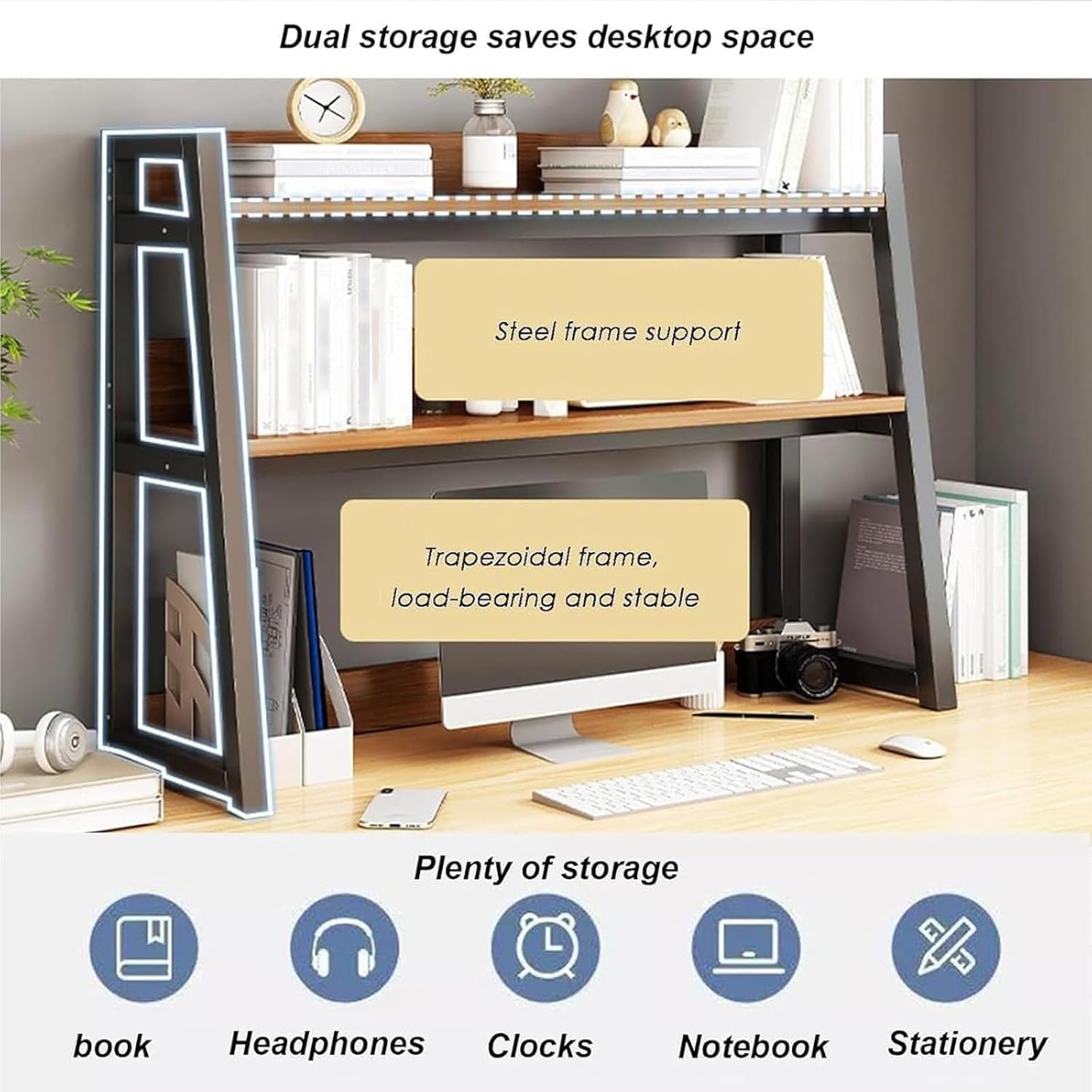 FPIGSHS Desktop Hutch Shelf，2-Tier Computer Desktop Bookcase Desk Organizer Shelf for Top Multipurpose Countertop Display Storage Rack for Home Office Dorm Use (95cm/37.4in)