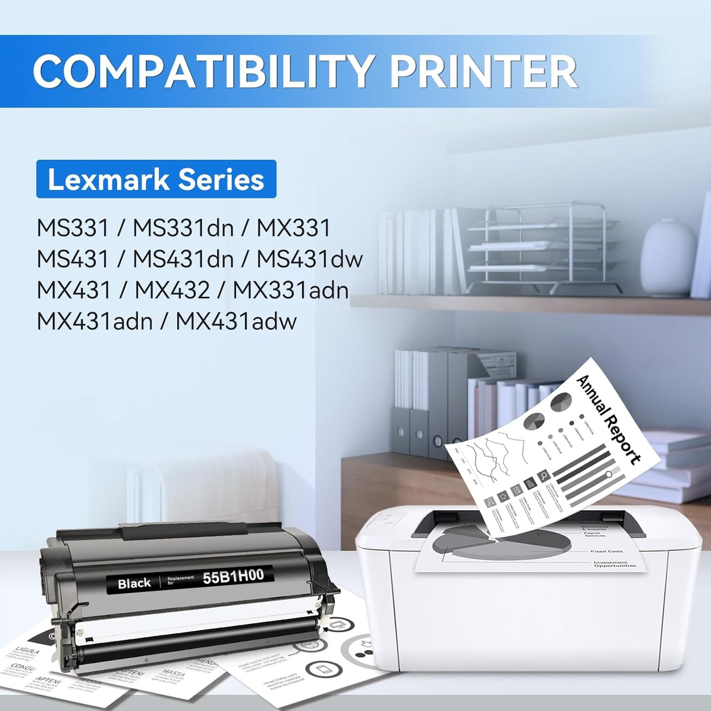 myCartridge Remanufactured Toner Cartridge Replacement for Lexmark 55B1H00 Works for MS331 MS331dn MX331 MS431 MS431dn MS431dw MX431 MX432 MX331adn MX431adn MX431adw Printer (1 Black)