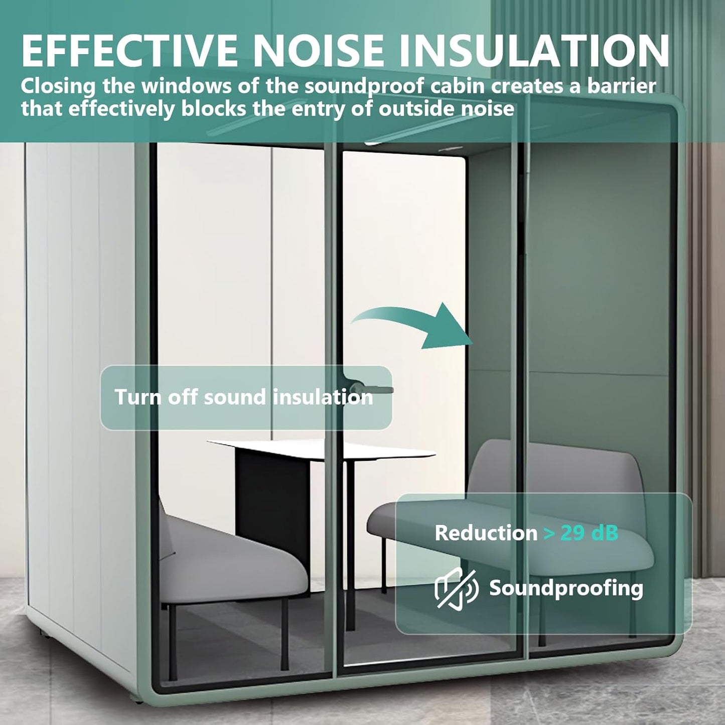 Office Sound Booth with Audio Privacy - Soundproof Recording Booth Includes Green Frame with Curved Corners,Soundproof Room with Light,Steel Plate Structure for Negotiation (90.55IN×70.27IN)