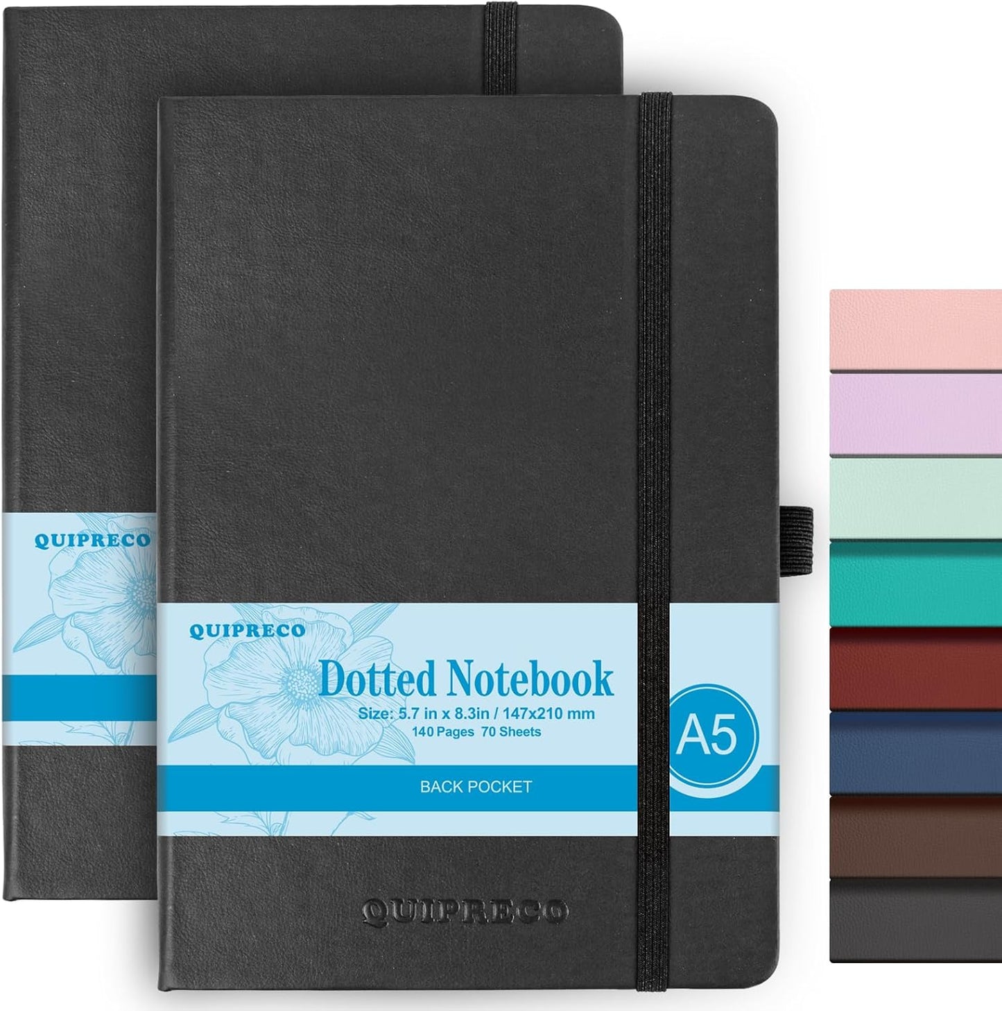 2Pack Bullet Dotted Hardcover Journal Notebook, A5 140 Pages 120Gsm Thick Paper for School,Note Taking,Work,Diary，5.7"*8.3",Black