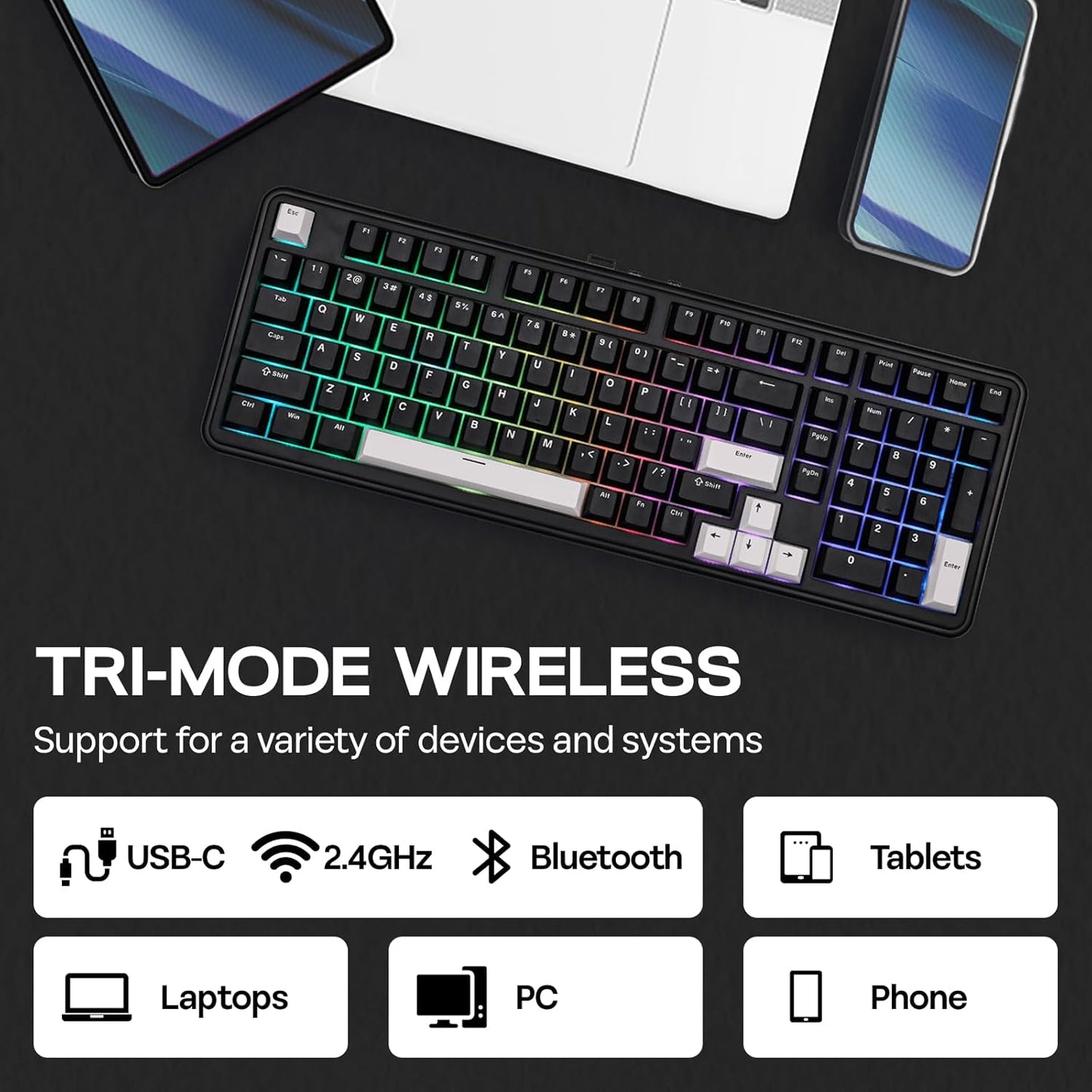 EPOMAKER TH99 Wireless Mechanical Keyboard with Lubed Silent Switch, Quiet Gaming Keyboard, 8000mAh,Creamy Gasket,RGB Backlit,Numpad,PBT Keycap,Hot Swappable,for Gamers/Office (Black)