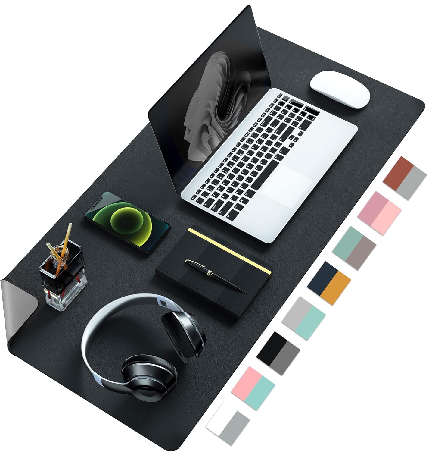 Aothia Double-Sided PU Leather Desk Pad - Non-Slip Large Mouse Pad & Desk Mat for Office, Home - Waterproof, Easy to Clean, Durable Dual-Sided Surface (23.6"x13.7", Black)