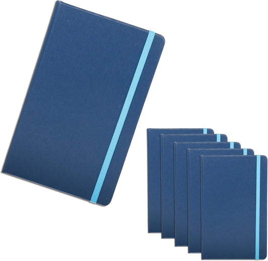 DISCOUNT PROMOS Hardcover Notebook Journals with Elastic Colored Band Set of 6, Bulk Pack - Perfect for School, Office, Home - Blue