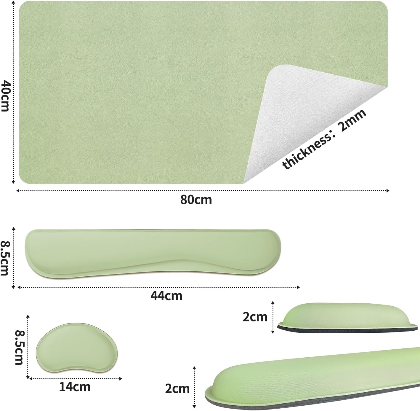 Bloss Leather Desk Mat and Keyboard Wrist Rest, Large Mouse Pad + Keyboard Pad+Mouse Wrist Support, Non-Slip Desk Mat Protector for Office, Home(35.4×15.7 Inches, Green)