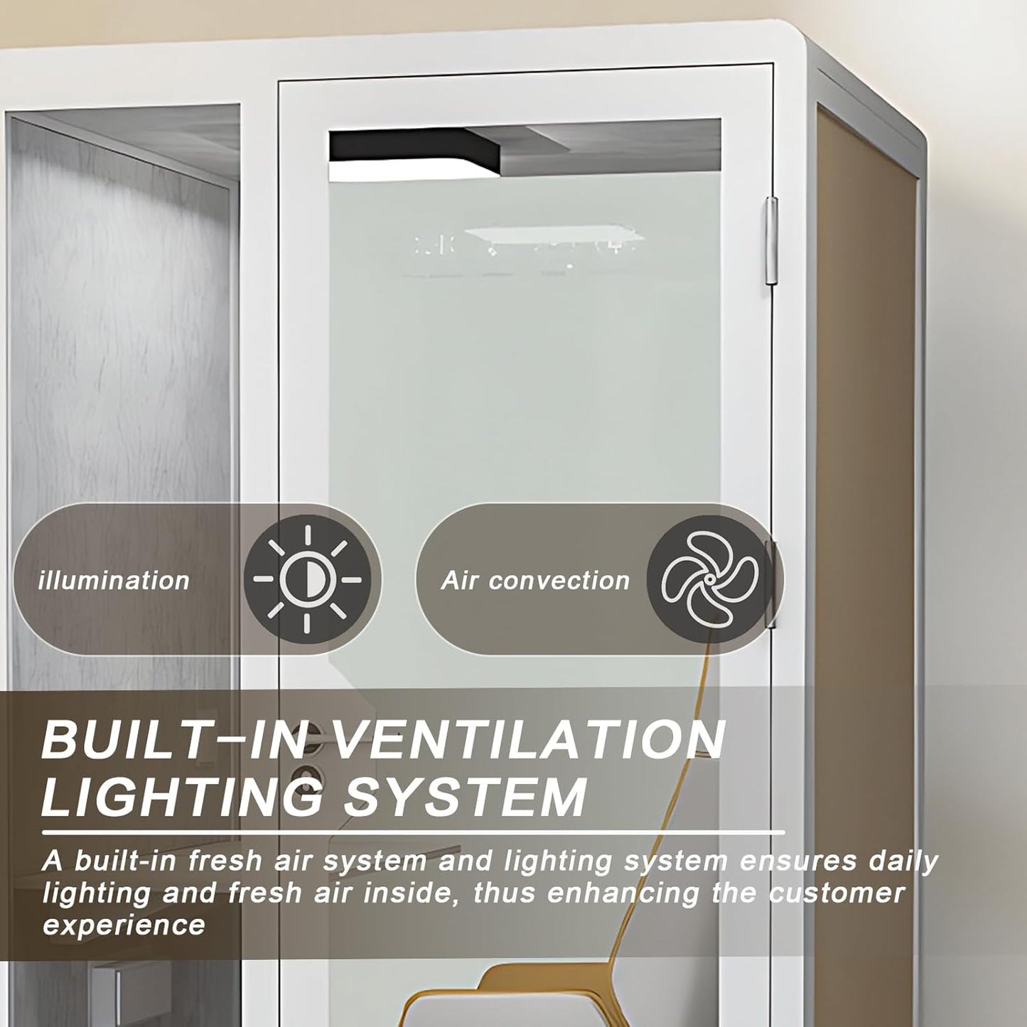 Office Sound Booth with Audio Privacy - Removable Soundproof Booth Includes White with Wood Grain Side Trim,Soundproof Room with Light,Fans, Socket for Singing Room,Telephone Booth (51.18IN)